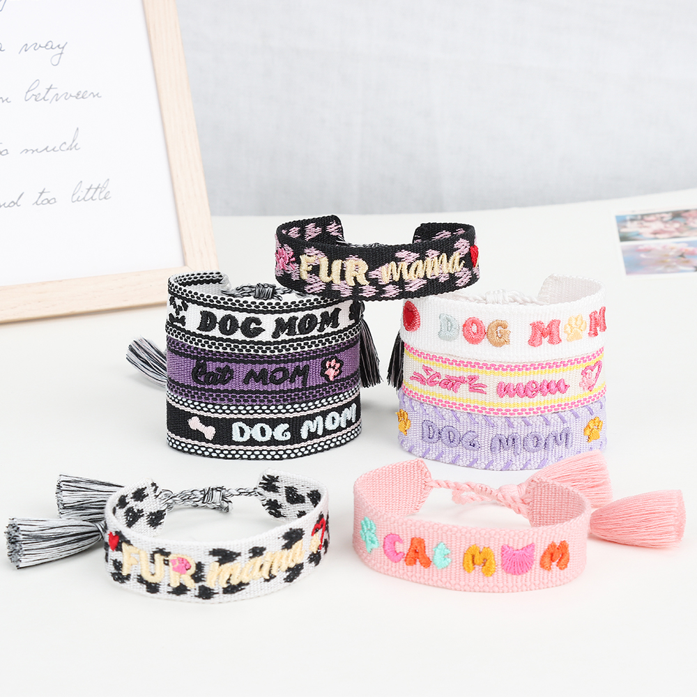 Embroidered Bracelet Factory Custom Adjustable Woven Bracelet with Words 2