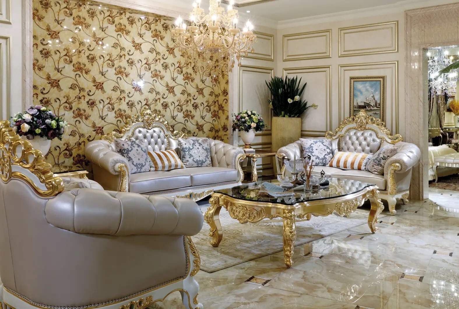 offwhite traditional classical brown luxury sofa James Bond 2