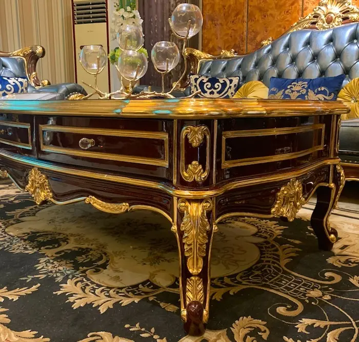 Mesa de centro redonda tradicional de resina de café personalizada sólida mesa James Bond 4