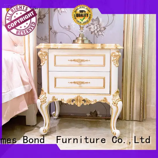 James Bond  Classical bedside table 14k gold and solid wood  JP625 （White） 1