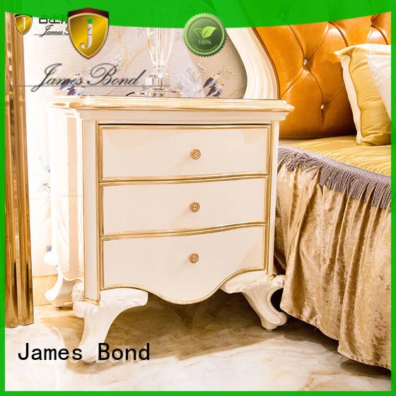 James Bond Mesita de noche clásica con diseños de oro de 14k y madera maciza JP651 (Blanco) 1