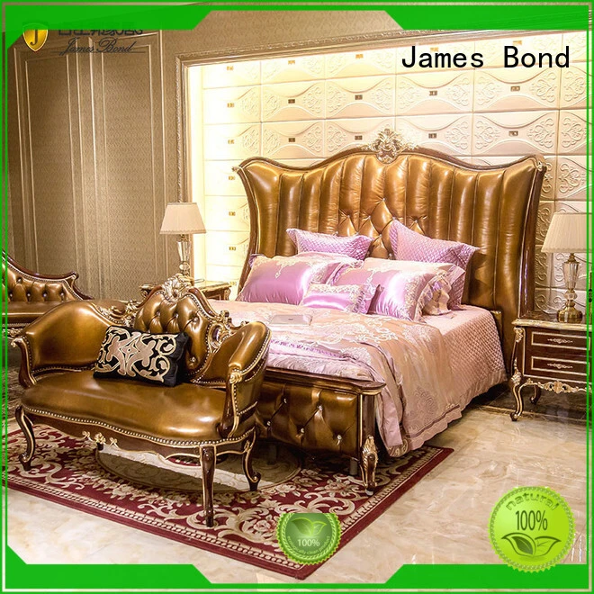 Lit classique James Bond design Or 14 carats et bois massif Marron clair JP675 1