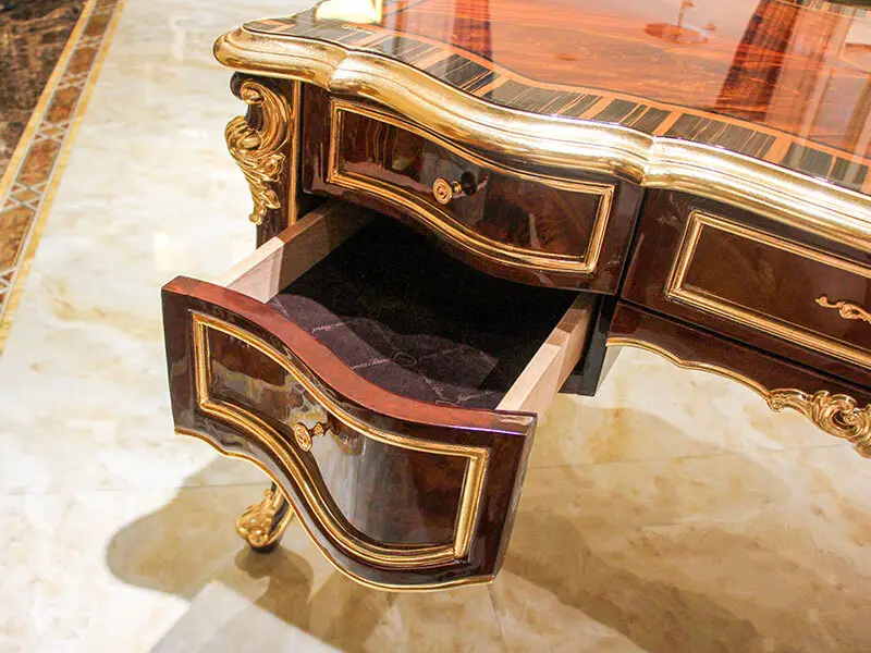James Bond classical coffee table furniture 14k gold and solid wood with piano resin paint A tank barrels D2805 5