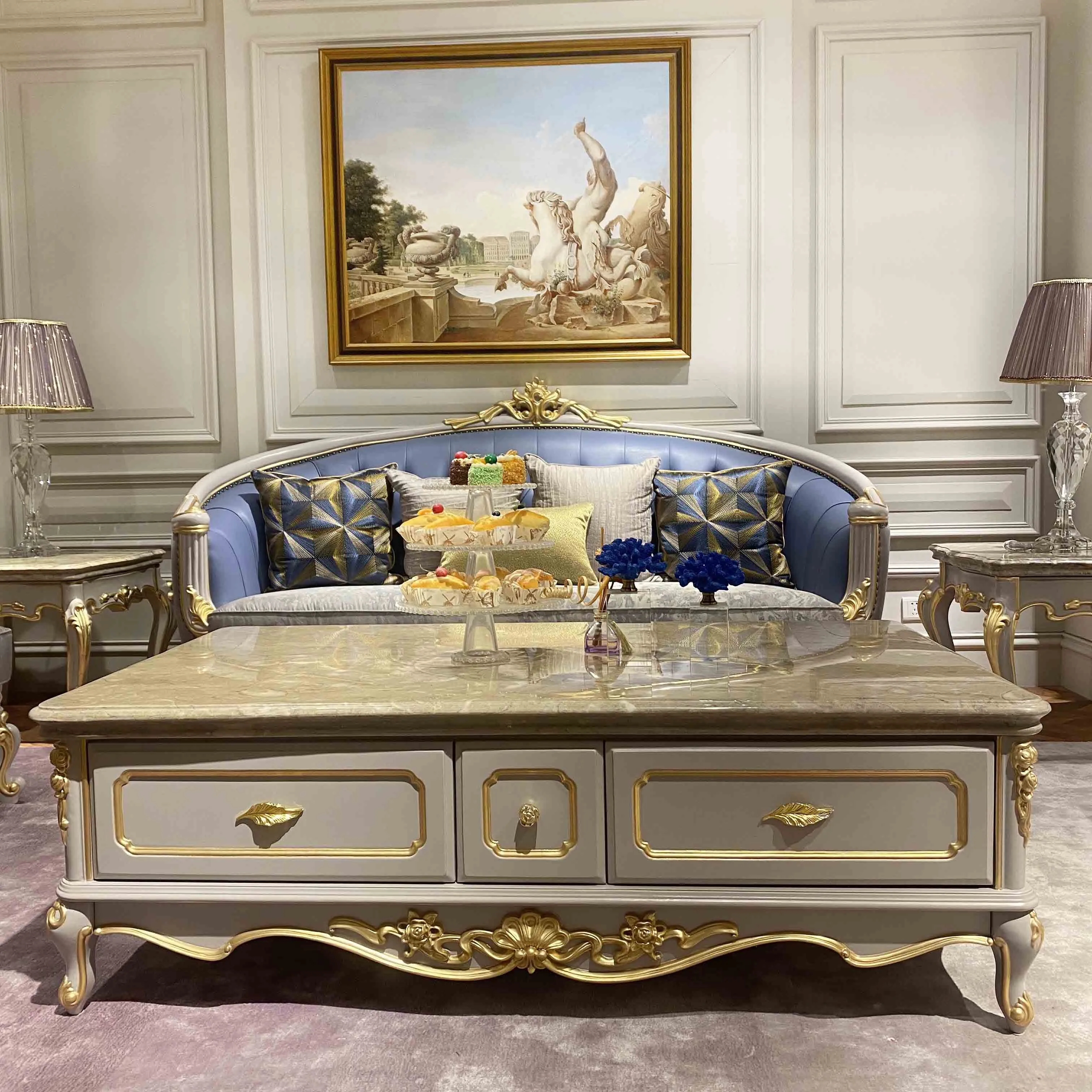 Elegant classic coffee table with marble top R-933a-1 1