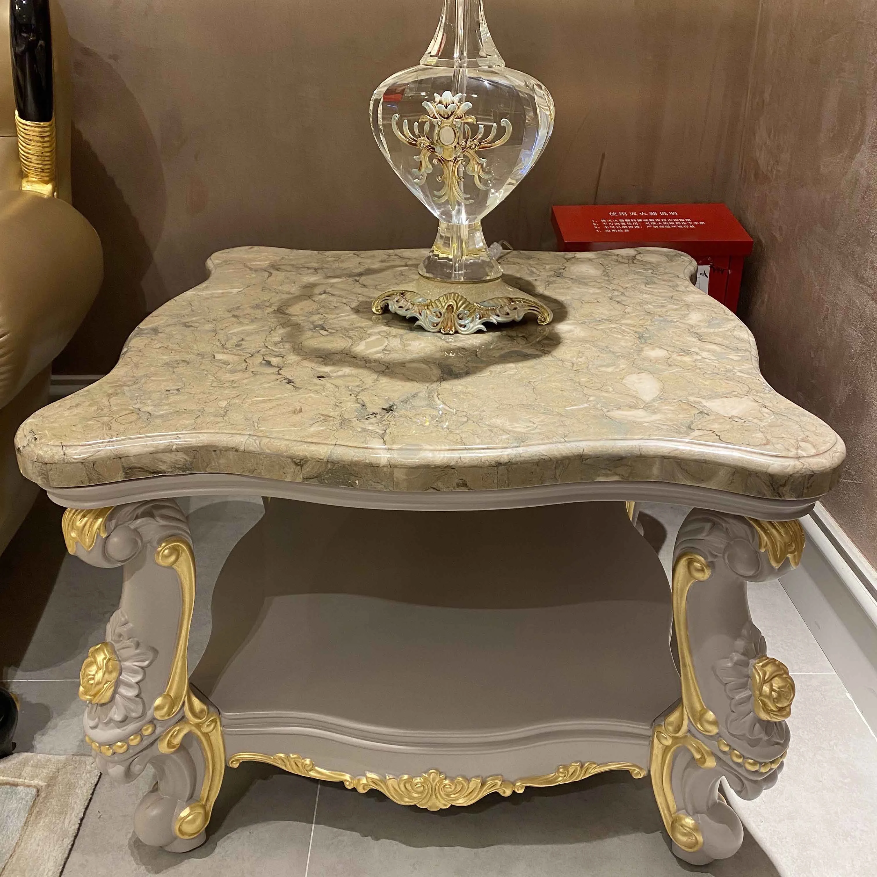 Luxury wood furniture Marble table top R-3313b-3 1