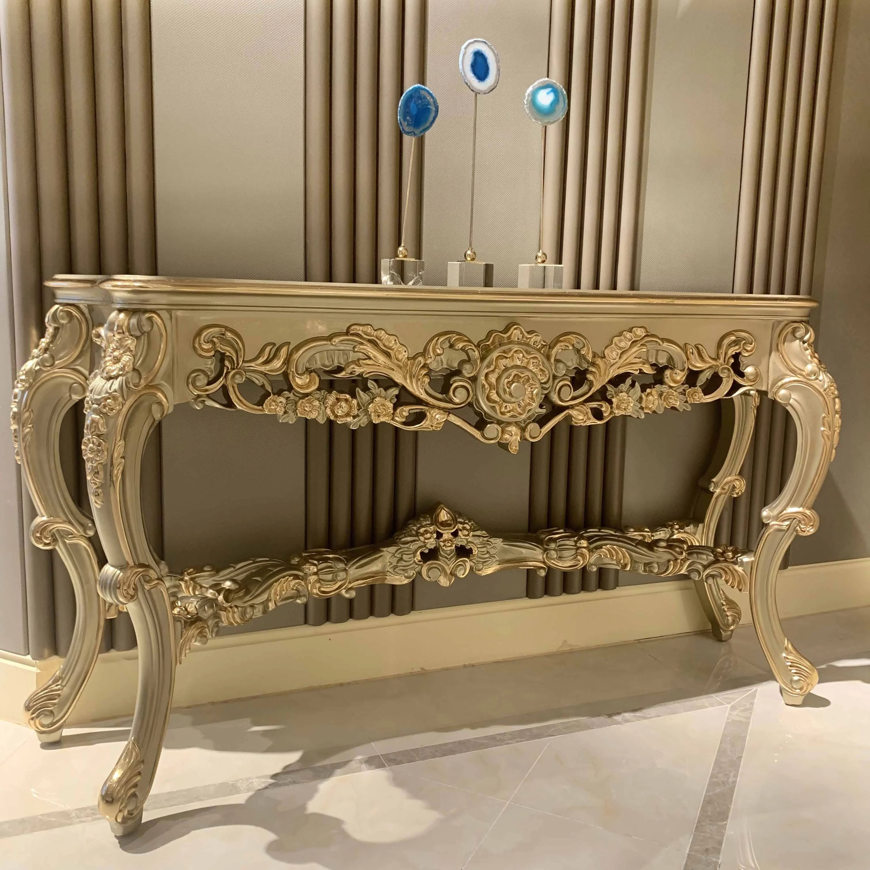 Luxury Italian furniture solid wood classic console table 1