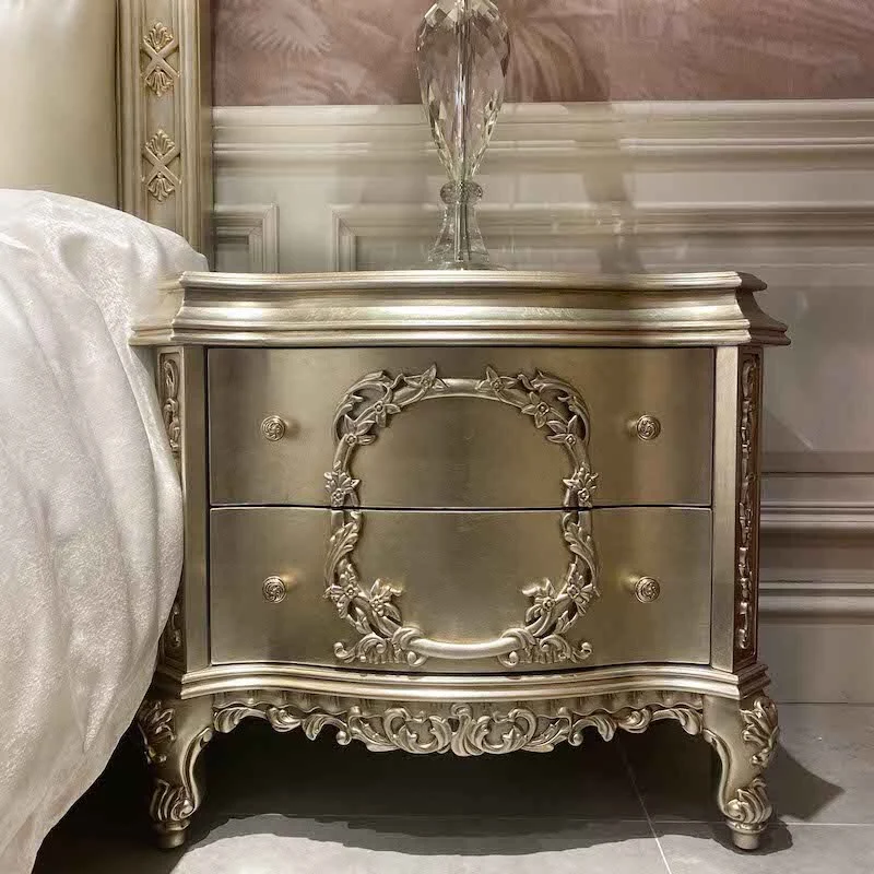 Classic bedroom furniture silver foil classic bedside table 1
