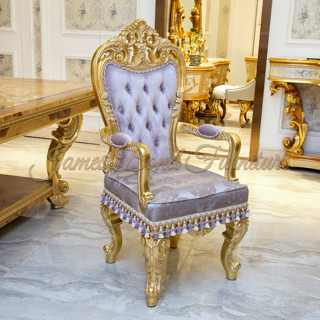 Classic Dining Chair 14k Gold And Solid Wood-James Bond Furniture 1