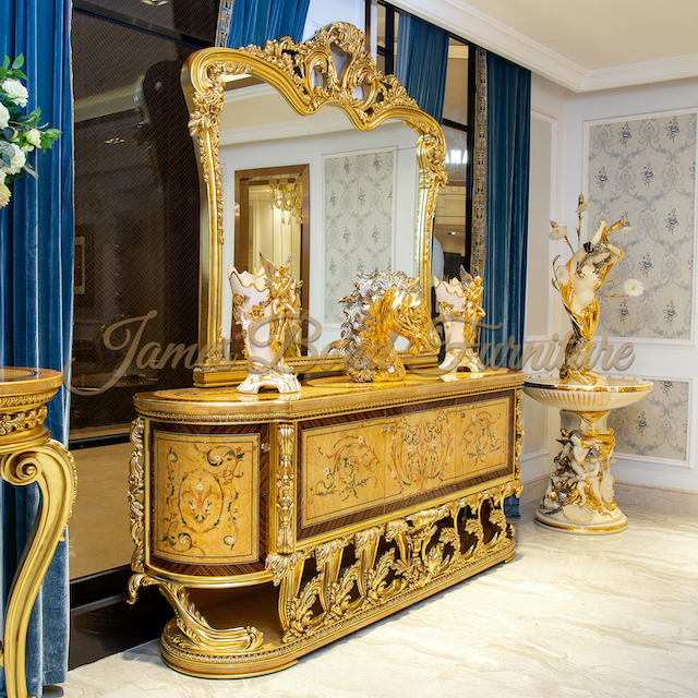 Buffet classique italien de luxe, meubles à feuilles d'or 1