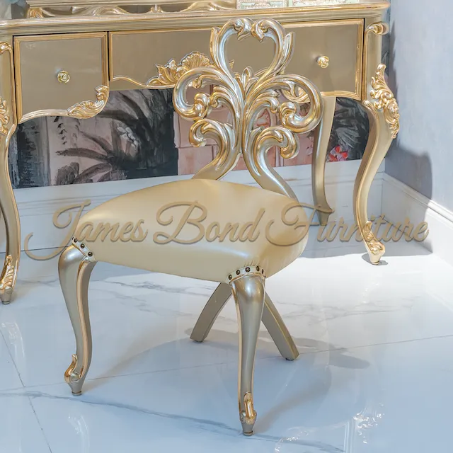 Classic Makeup Table Factory Mahogany Solid Wood/ Black Walnut Veneer/ Pure Copper Plated 24K Gold/ Gold Leaf/ 3D Piano Painting 5