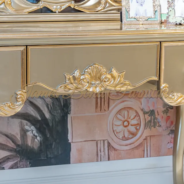Classic Makeup Table Factory Mahogany Solid Wood/ Black Walnut Veneer/ Pure Copper Plated 24K Gold/ Gold Leaf/ 3D Piano Painting 4