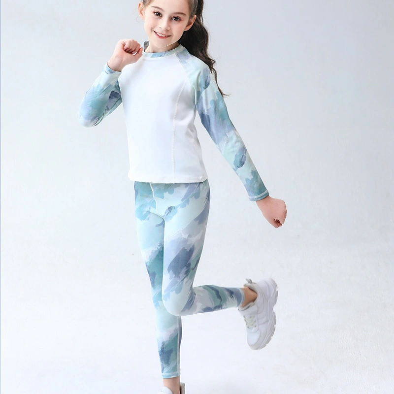 Hot salg lille piges yogatøj sportstøj, tilpasset design digitalt print lange ærmer og lange bukser børne yogatøj børne sportstøj 1