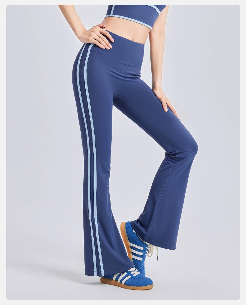 Women's contrast side piping long flare pants - Custom activewear 1