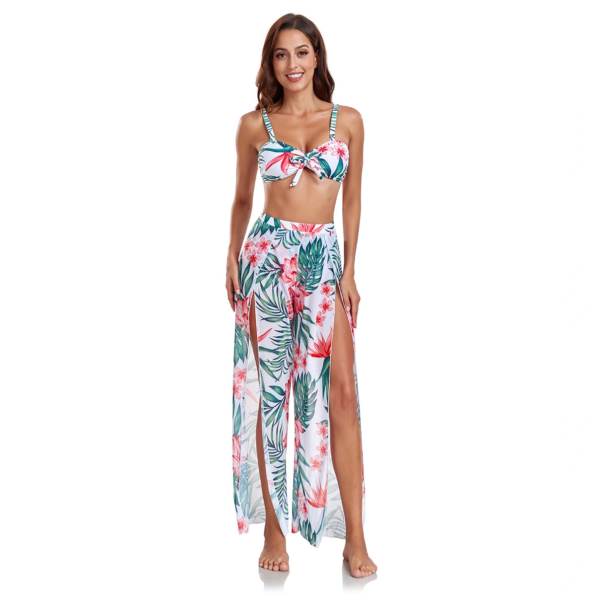 XCMC-HZ982 High-end Three Piece Bikini Suit Ladies Fashion Print Swardwear Women's Cover Up Beachwear 1