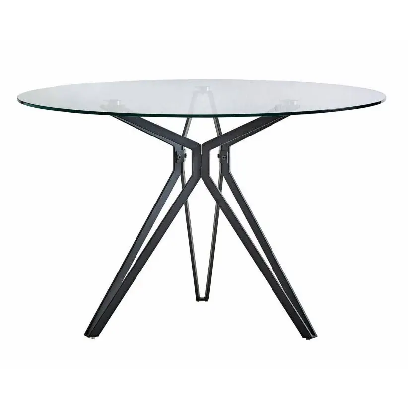 Round Extendable Dining Table Top: Clear Tempered Glass T10mm ; Frame :finish by Black Powder Coating by Comfort Home 10