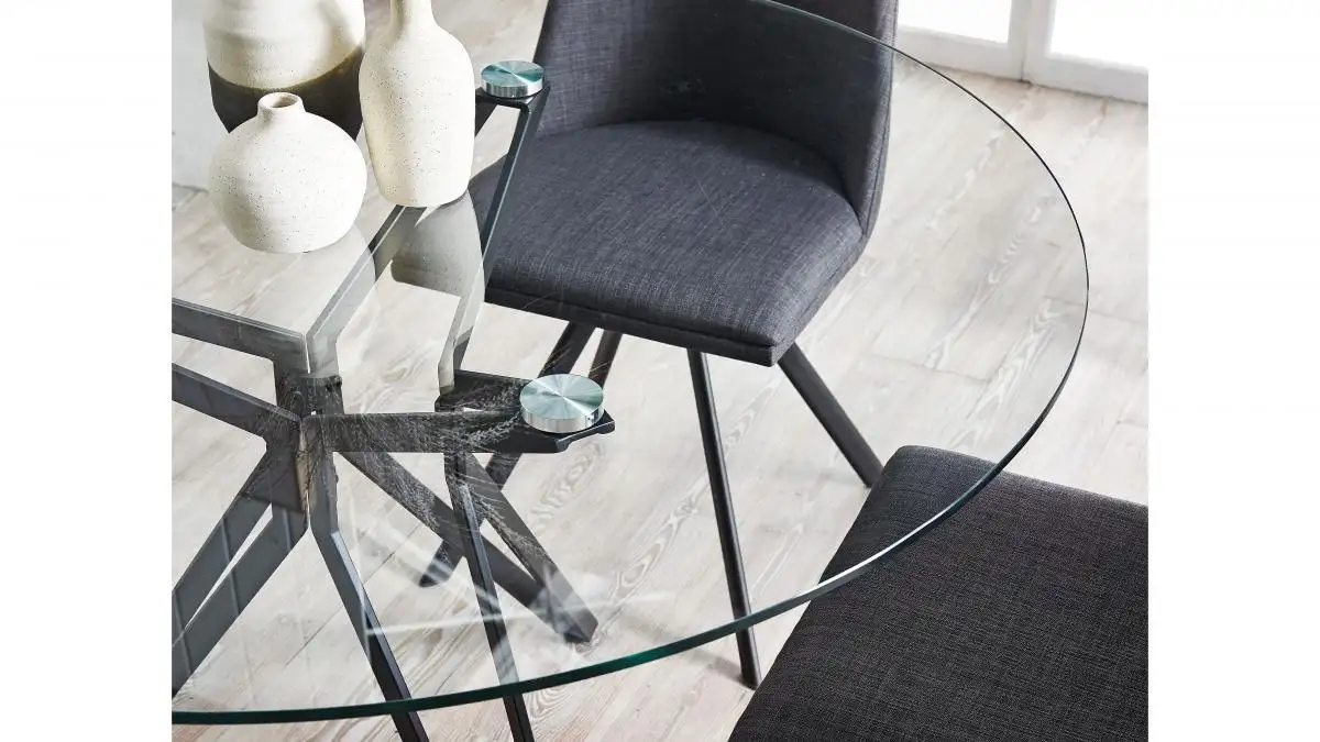 Round Extendable Dining Table Top: Clear Tempered Glass T10mm ; Frame :finish by Black Powder Coating by Comfort Home 8