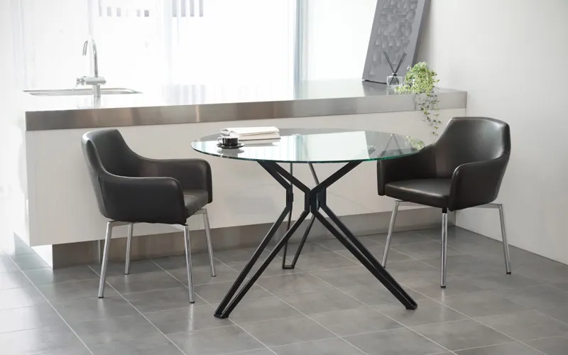 Round Extendable Dining Table Top: Clear Tempered Glass T10mm ; Frame :finish by Black Powder Coating by Comfort Home 7