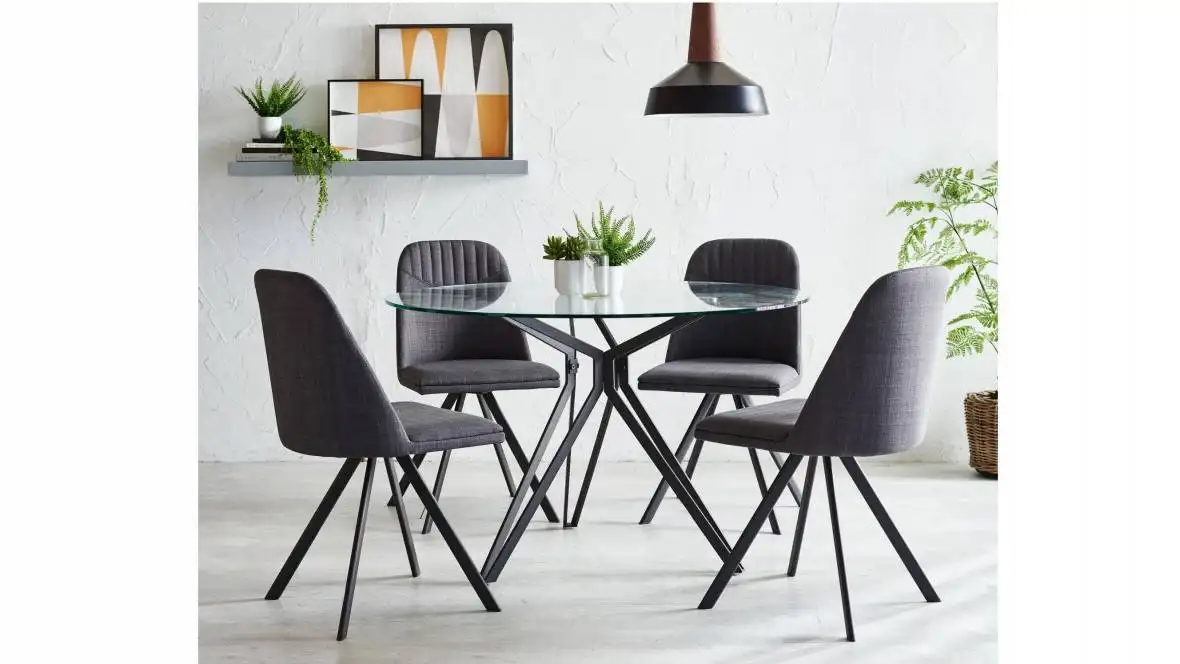 Round Extendable Dining Table Top: Clear Tempered Glass T10mm ; Frame :finish by Black Powder Coating by Comfort Home 6