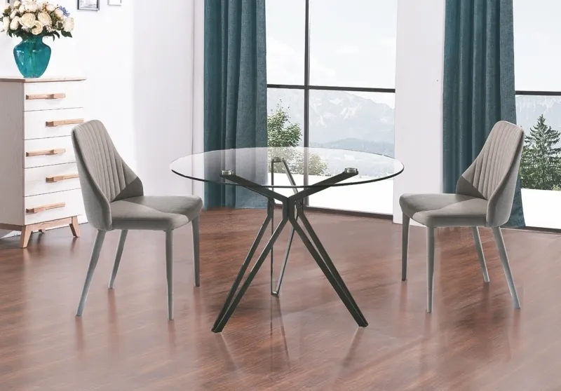 Round Extendable Dining Table Top: Clear Tempered Glass T10mm ; Frame :finish by Black Powder Coating by Comfort Home 3