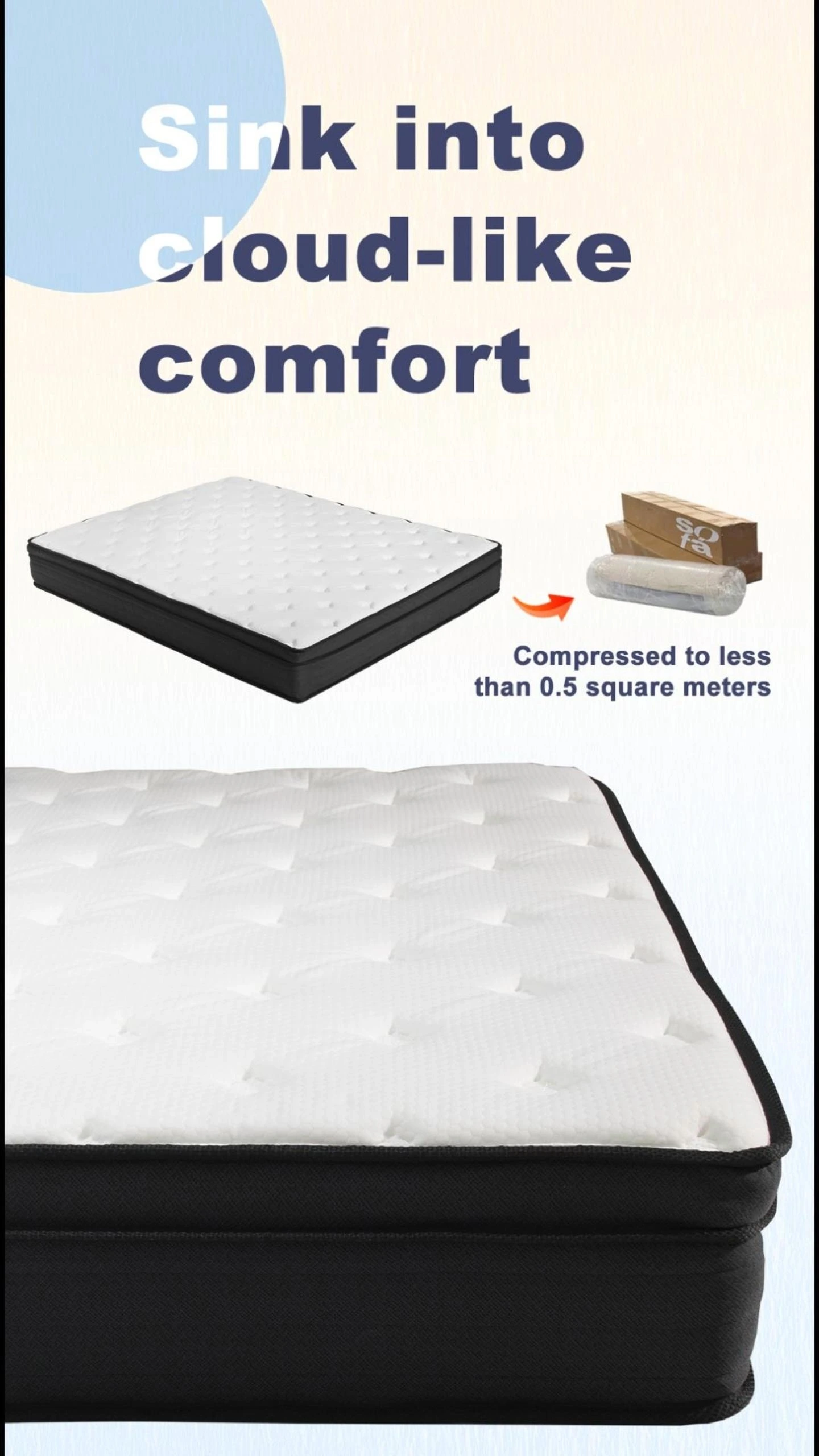 Colchón de espuma viscoelástica de alta elasticidad con tejido de punto Tencel, tamaño king, comprimido, para cama doble. 1