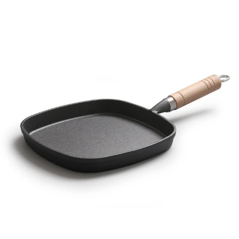 Frying Pan With Wooden Handle 22cm Square Steak Grill Cast Iron Pan 1