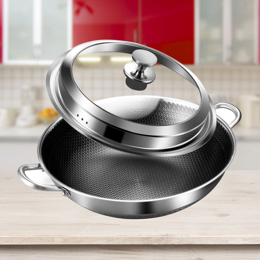 Large 316 Stainless Steel Honeycomb Nonstick Double-ear Woks 1