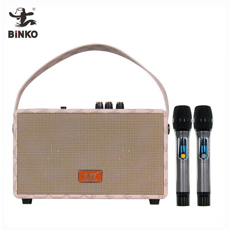 4''Fashion Gadget Wood Retro Karaoke Music Guitar Speaker With Mic And Belt Bocinas Bluetooth Portable Party Sound Speakers BiNKO BK-S40 1