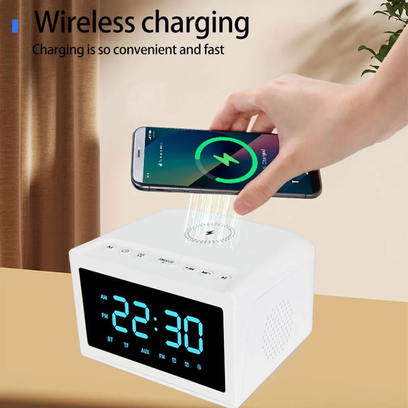 Portable mini led Digital Display Alarm Clock Speaker Up to 20H Playtime Bluetooth Wireless Charging Sleep Snooze RGB Nightlight Lighting White Noise Speaker BiNKO BK-A38 1