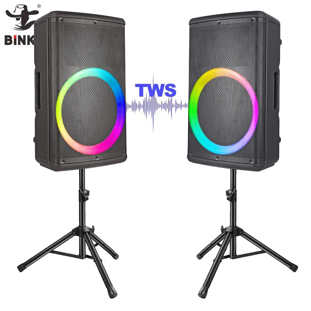 15 Inch Powered Outdoors Garden Clear Sound Wireless LED RGB Lighting Bluetooth Party TWS Speakers System 1000W For Camping Backyard BiNKO YX-3YG1510-1 1