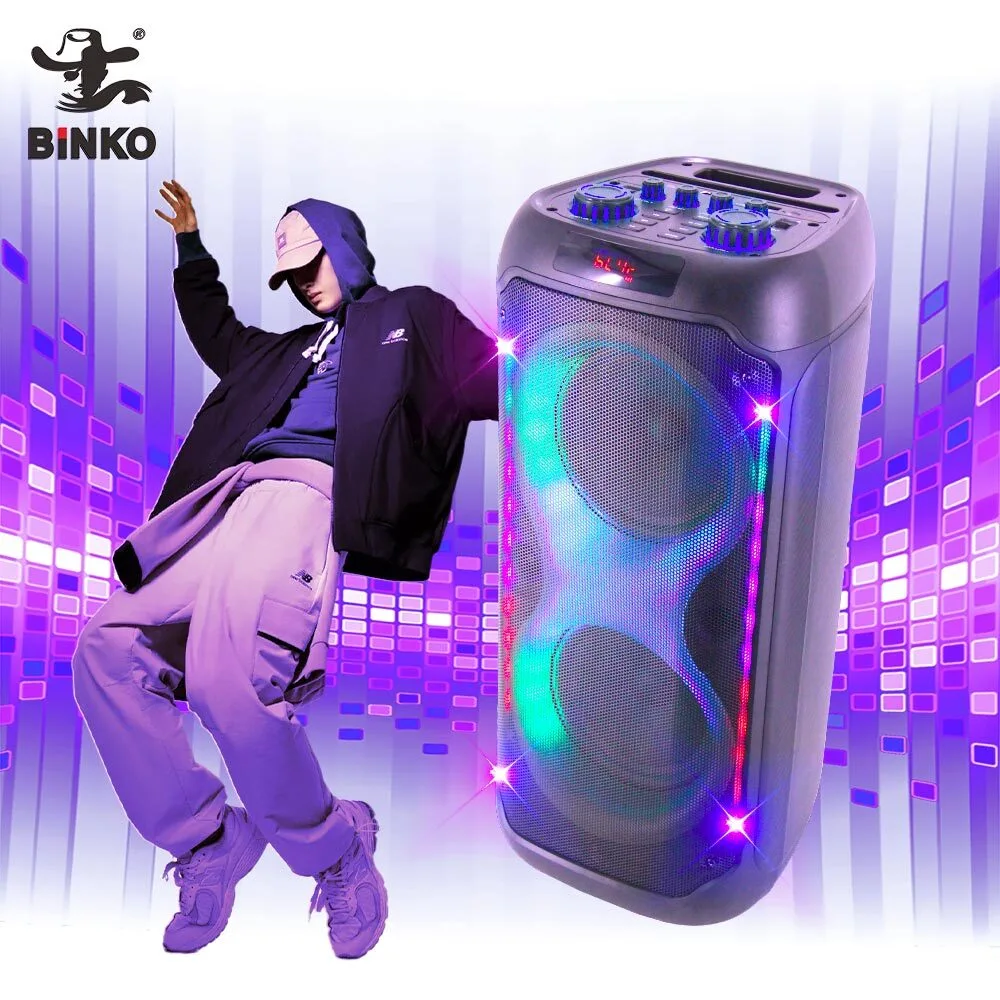 20-30H Playtime Bluetooth Speaker Partybox 1000W Karaoke Subwoofer RGB LED Lights Auxiliary TWS Communication Battery AC DC Power Plastic BiNKO YX-28002 1