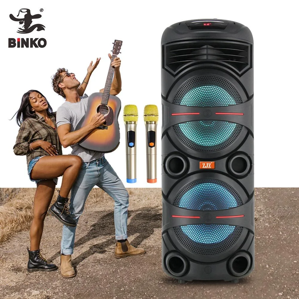 Up to 24H Playtime High Power 60W Output Power Outdoor DJ Party Speakers Led Light 2X12 Inch Subwoofer with DC Power for Singing&Dancing BiNKO YX-12003 1