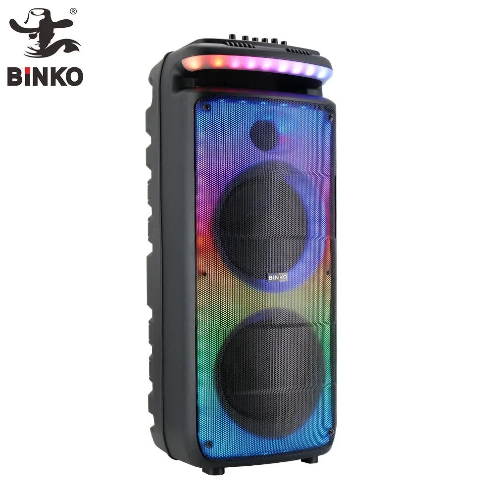 Outdoor High Power Karaoke Home Party Speaker Dual 8 Inch Subwoofer LED RGB Flash Lighting Plastic Material Mobile Phone Connect With USB/TF/AUX/MIC input BiNKO YX-08001 1