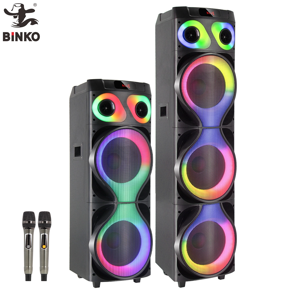 Large 6000W 20-30H Long Lasting Battery Life 3X12'' Outdoor Wireless Bluetooth RGB Lighting Music Player with Super Bass Wooden Sound Box Party Speaker BiNKO BK-1222 1