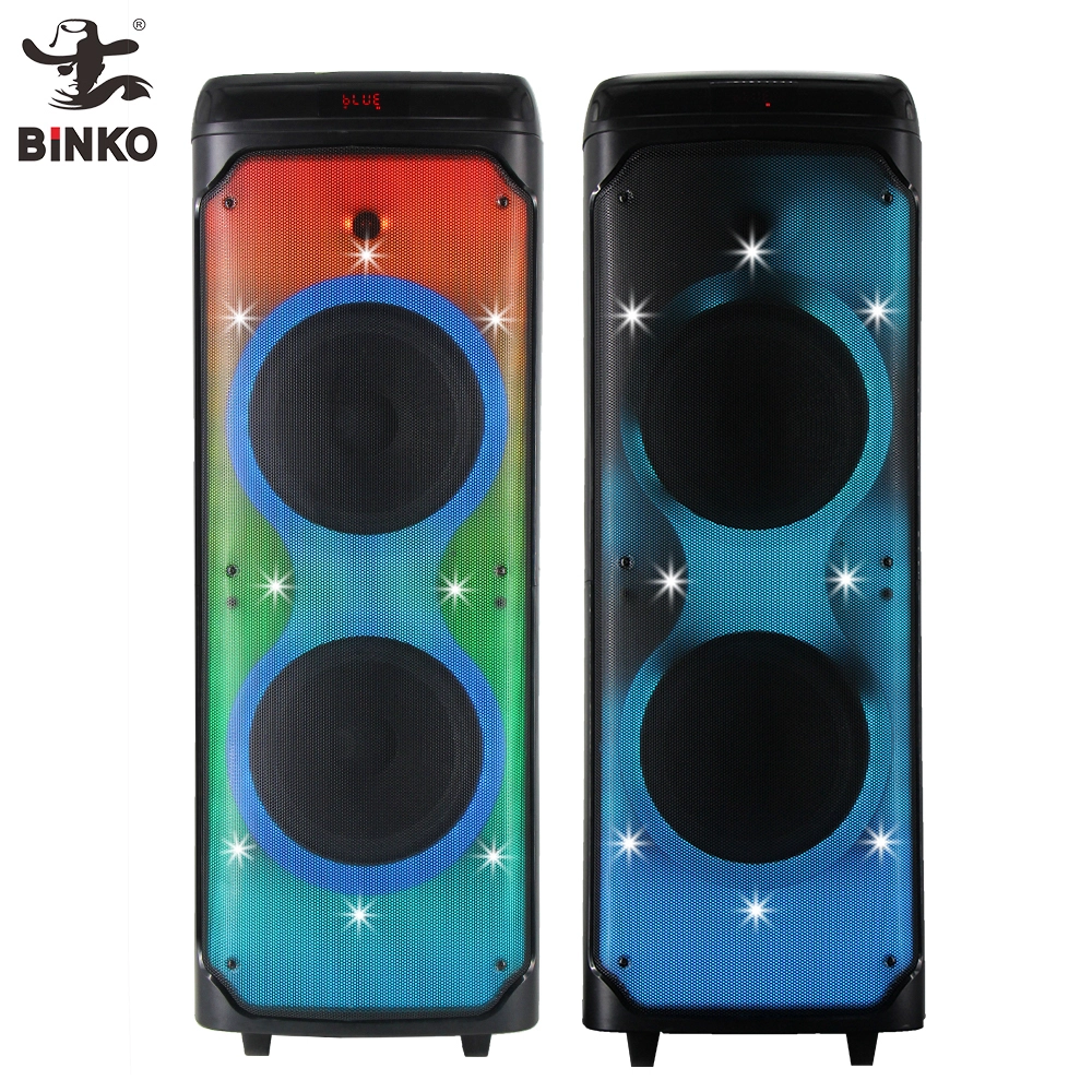 HIFI 2X10 Inch Colorful RGB LED Karaoke Audio System Sound Wooden Speakers Battery Powered For Outdoor/Party/Home/Beach 1000W Partybox BiNKO YX-1026B 1