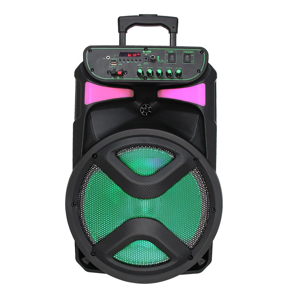 12 Inch Outdoor Rechargeable Trolley Speaker Remote Control With Microphone Support USB/TF/AUX/GT/MIC Input RGB Flashing Light Speaker BiNKO MD7-12 1
