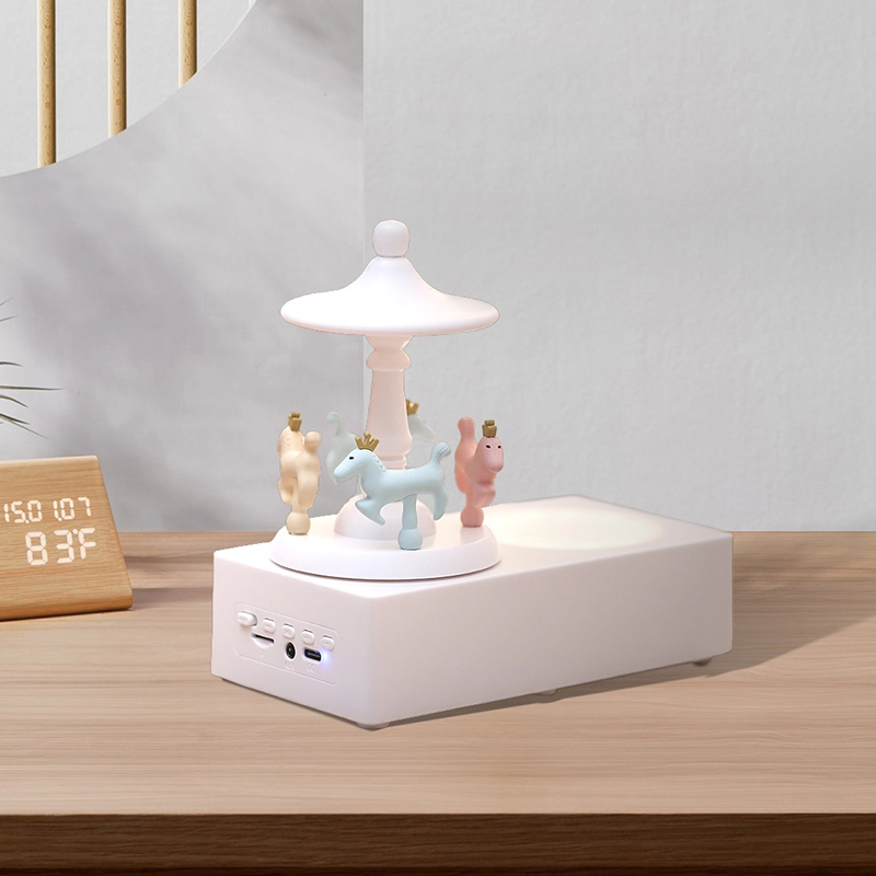 Cartoon Cute Mini Portable Wireless Rechargeable Speaker with Automatic Rotation Carousel & Night Light Bluetooth Music Device,Gifts For Kids,Children BiNKO T19 1
