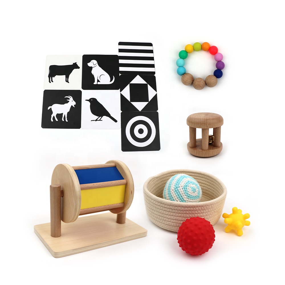 Trống quay bằng gỗ Montessori Hộp đăng ký giáo dục hàng tháng Montessori 0-6 tháng 3