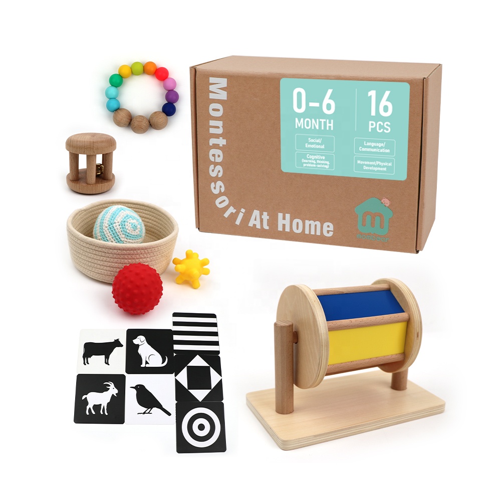 Trống quay bằng gỗ Montessori Hộp đăng ký giáo dục hàng tháng Montessori 0-6 tháng 2