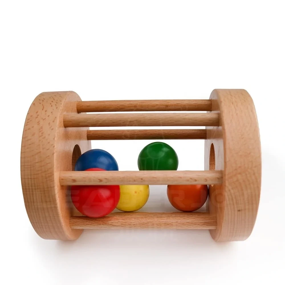 High Quality Wooden Rattle Cylinder Baby Rolling Drum Toys 1