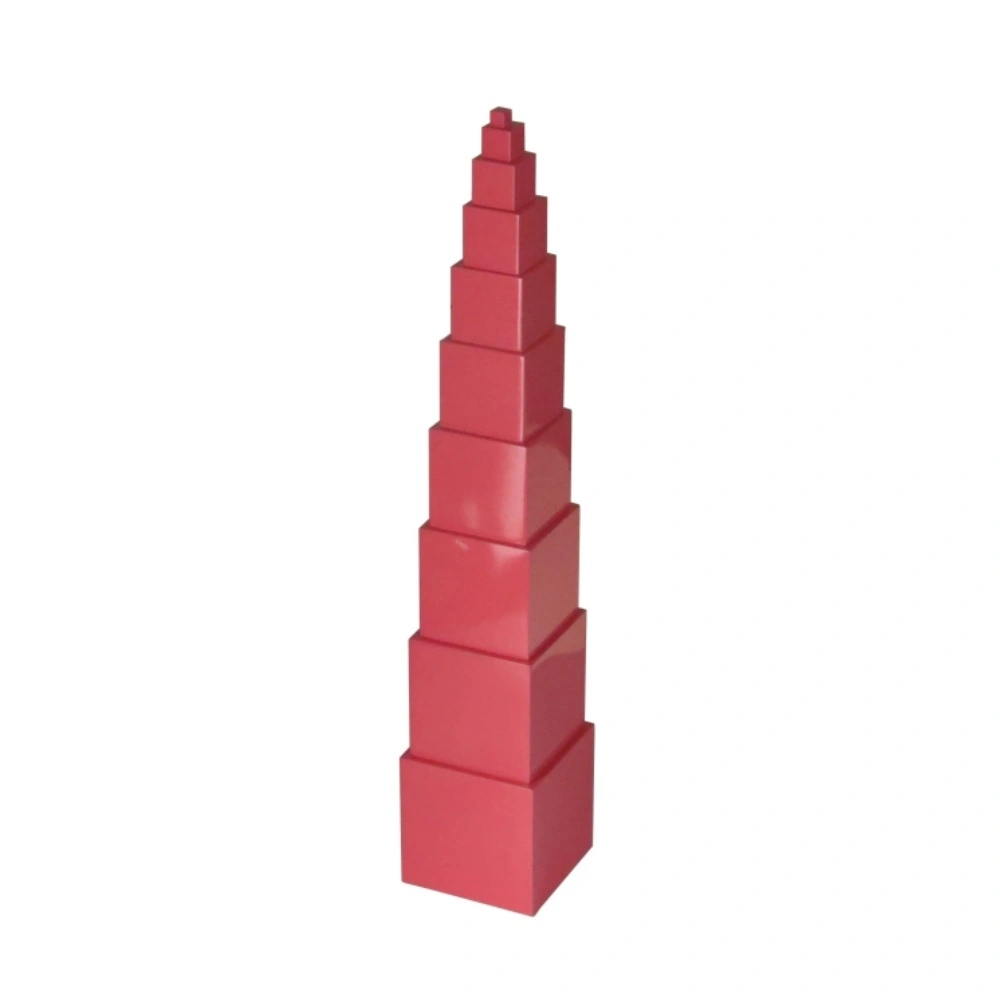 High Quality Beech Wood Kids Educational Toys Montessori Sensorial Pink Tower For Baby 1