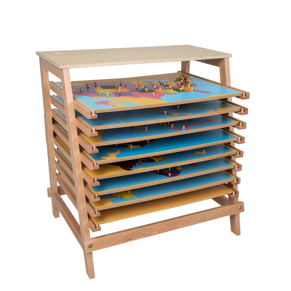 Giá đỡ bản đồ địa lý Montessori bằng gỗ 2