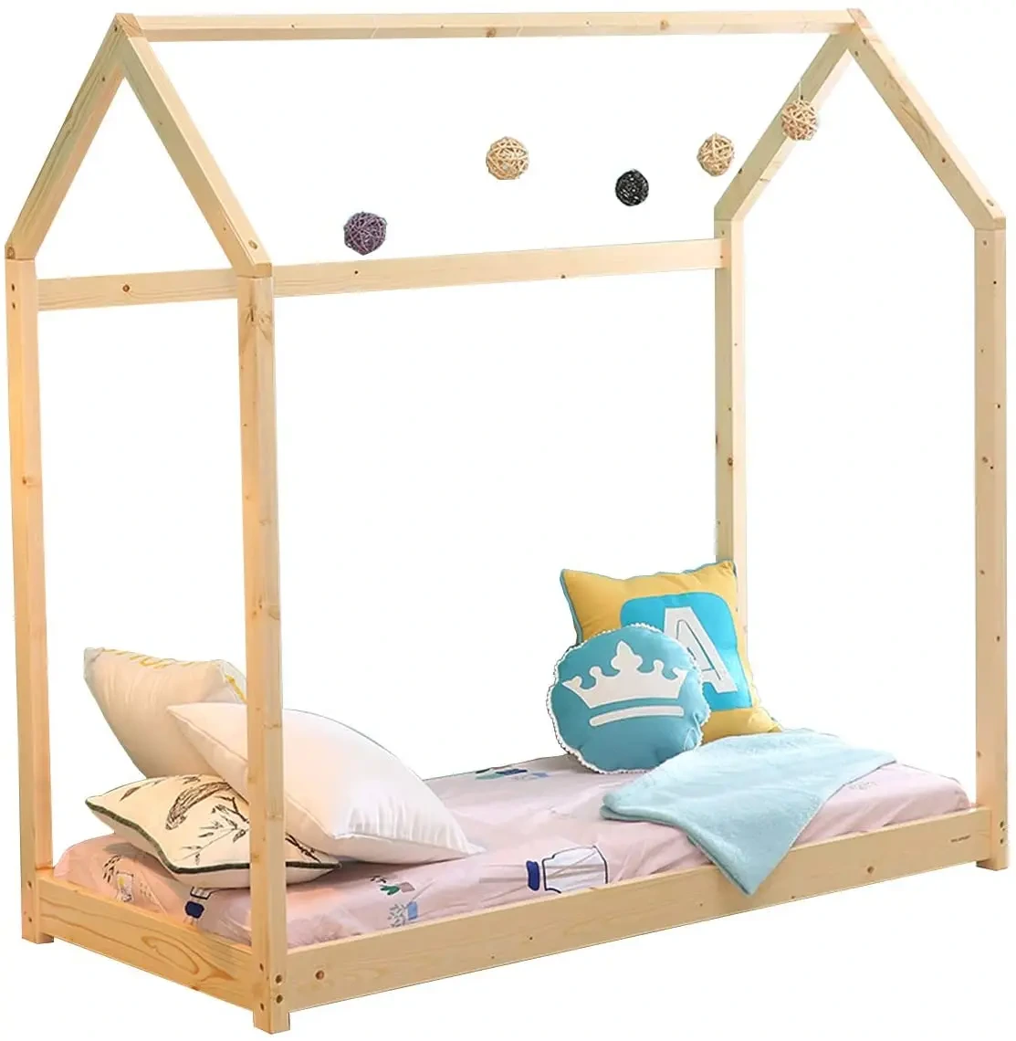 Children's Wooden Bed Frame with Rail Protection - Montessori Cama for Kids 1