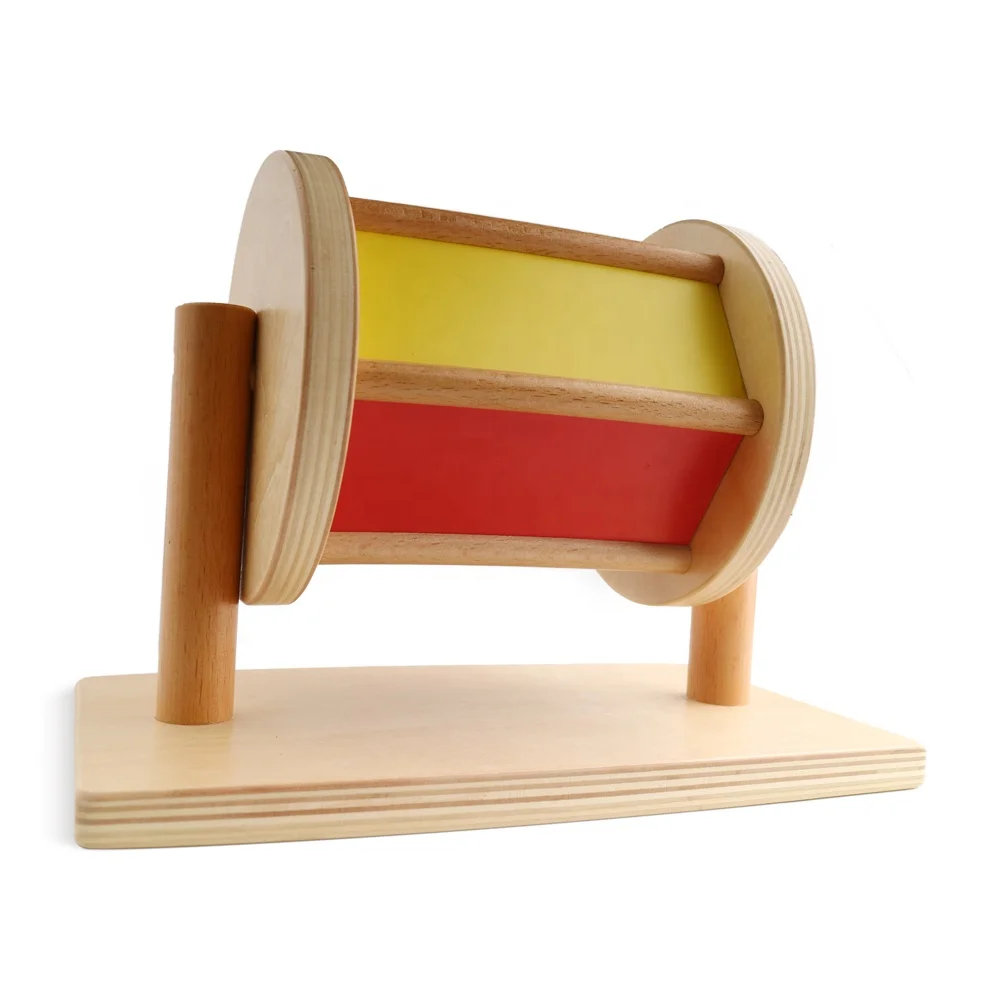 Montessori Chuyển màu Đồ chơi giáo dục cho bé bằng gỗ Xoay trống quay 3