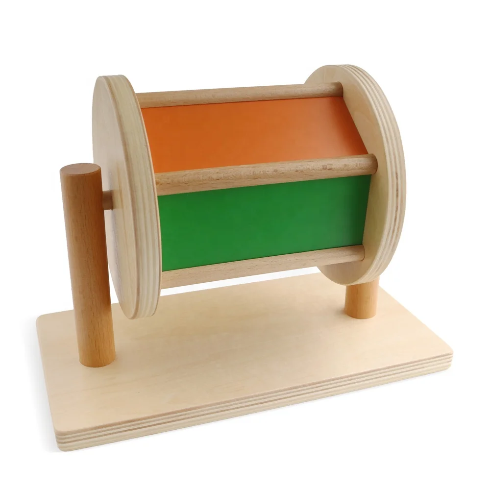 Montessori Chuyển màu Đồ chơi giáo dục cho bé bằng gỗ Xoay trống quay 4