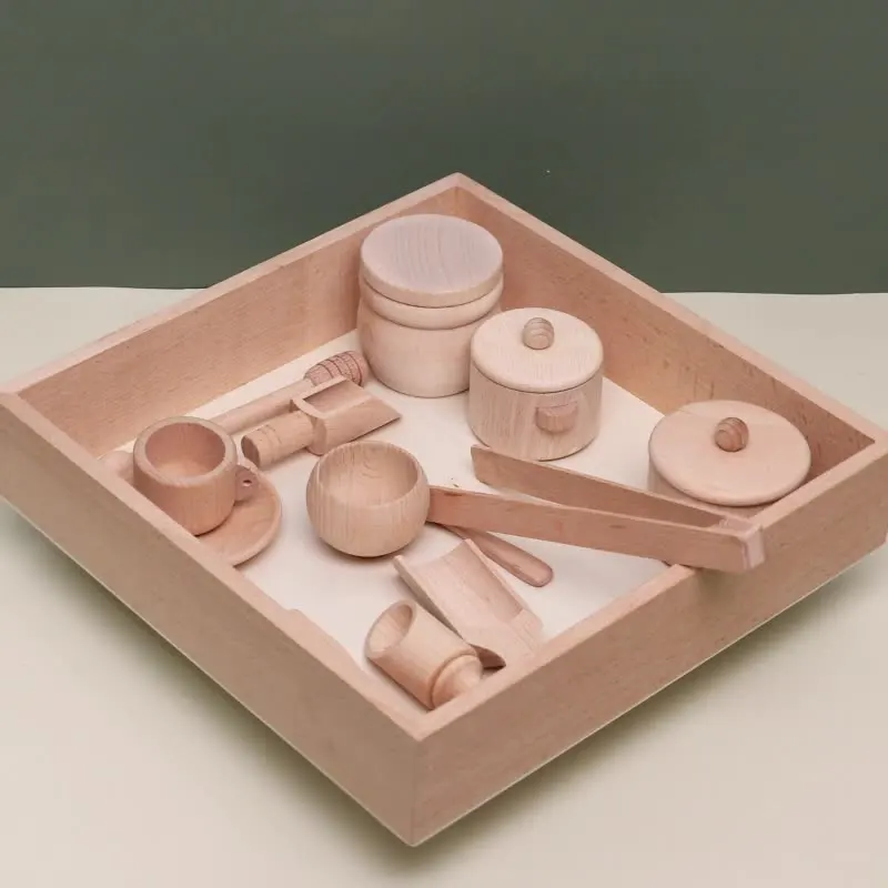 Đồ chơi nhà bếp DIY bằng gỗ Montessori với dụng cụ thùng cảm giác 5