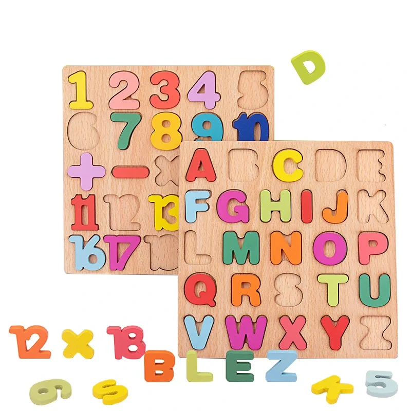 Montessori Wooden Number Letters Cognitive Pairing Puzzle for Early Education 1