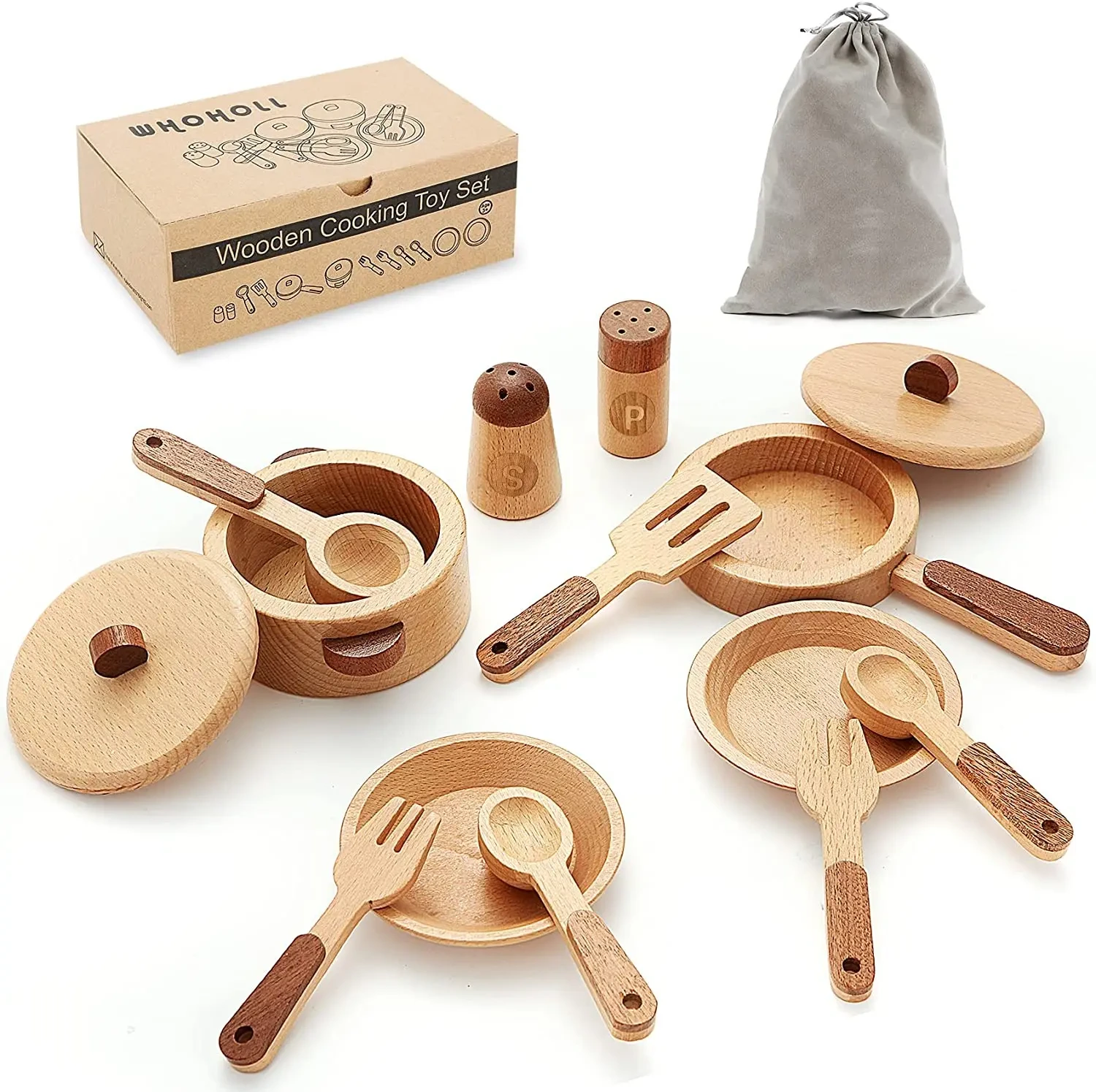 Kids Wooden Kitchen Utensils Cut Fruits Vegetables Play Set 1