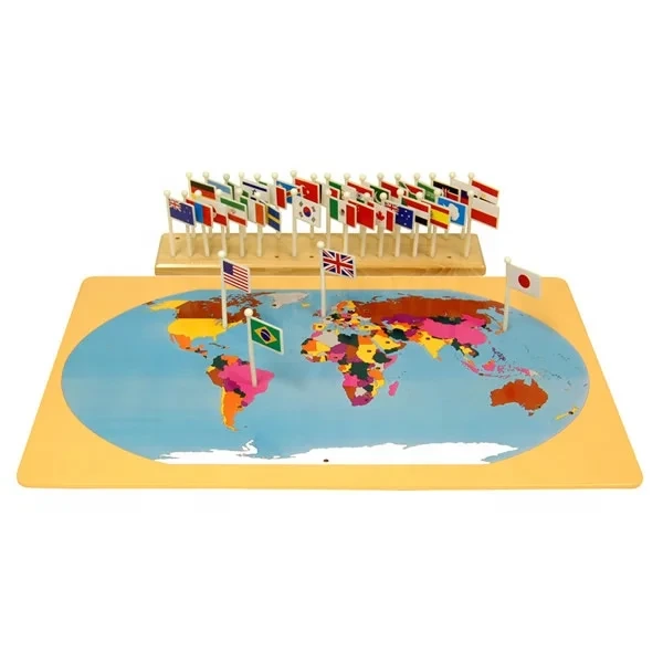 Banderas Montessori Del Mundo - Material didáctico de geografía en madera para niños 1