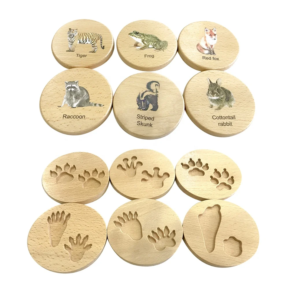 Đồ chơi giáo dục cho bé bằng gỗ sồi dành cho trẻ sơ sinh Montessori Tem dấu chân động vật 3