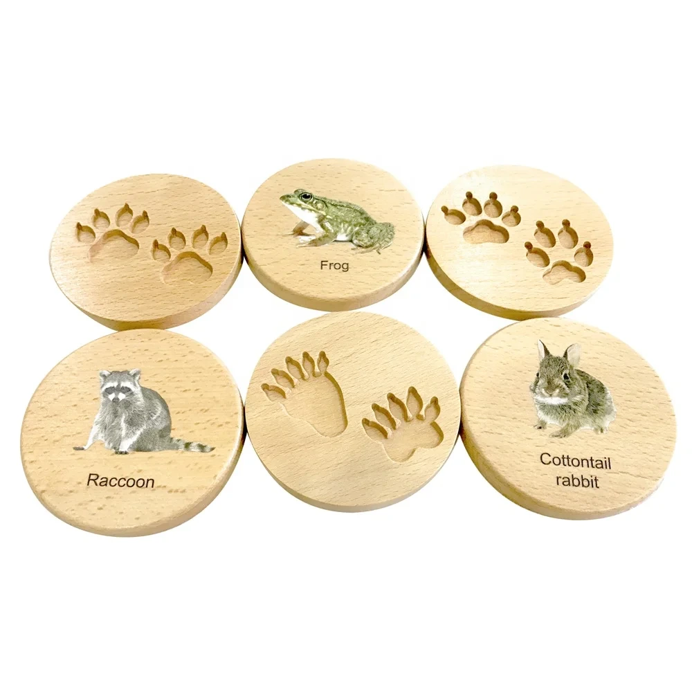 Beech Wooden Baby Educational Toys For Infant Montessori Stamp Of Animal's Footprint 1